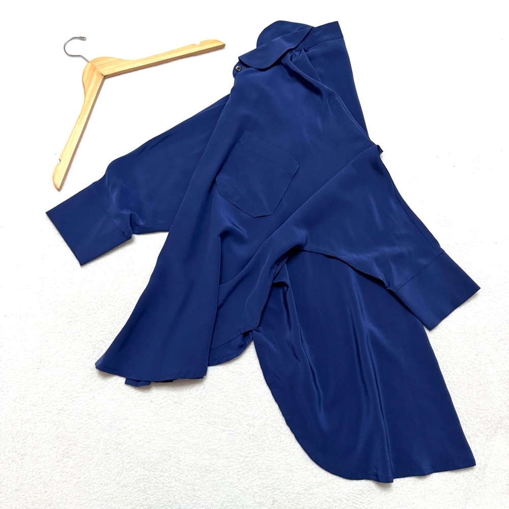 Megan Huntz Atlanta sz M Steph Silk Hi Low Button Blouse Shirt